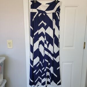 NWT Bella Berry Wide Leg High Waist Stretch Resort Travel Pants Blue White 2X